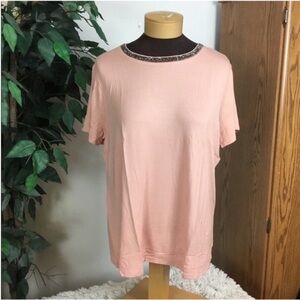 Apt 9 short sleeve tee Woman’s XL embellished neckline peach crewneck